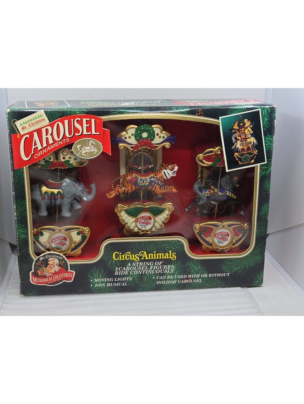 Mr. Christmas Carousel Ornaments Circus Animals Vintage 1993 New 2 New Bulbs Inc